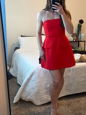 Odd Muse Strapless Red Mini Dress with Pocket Detail, XS